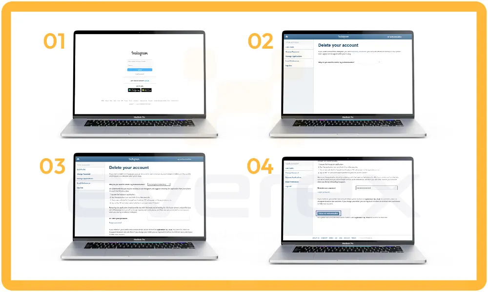 دیلیت اکانت اینستاگرام با کامپیوتر یا لپ تاپ